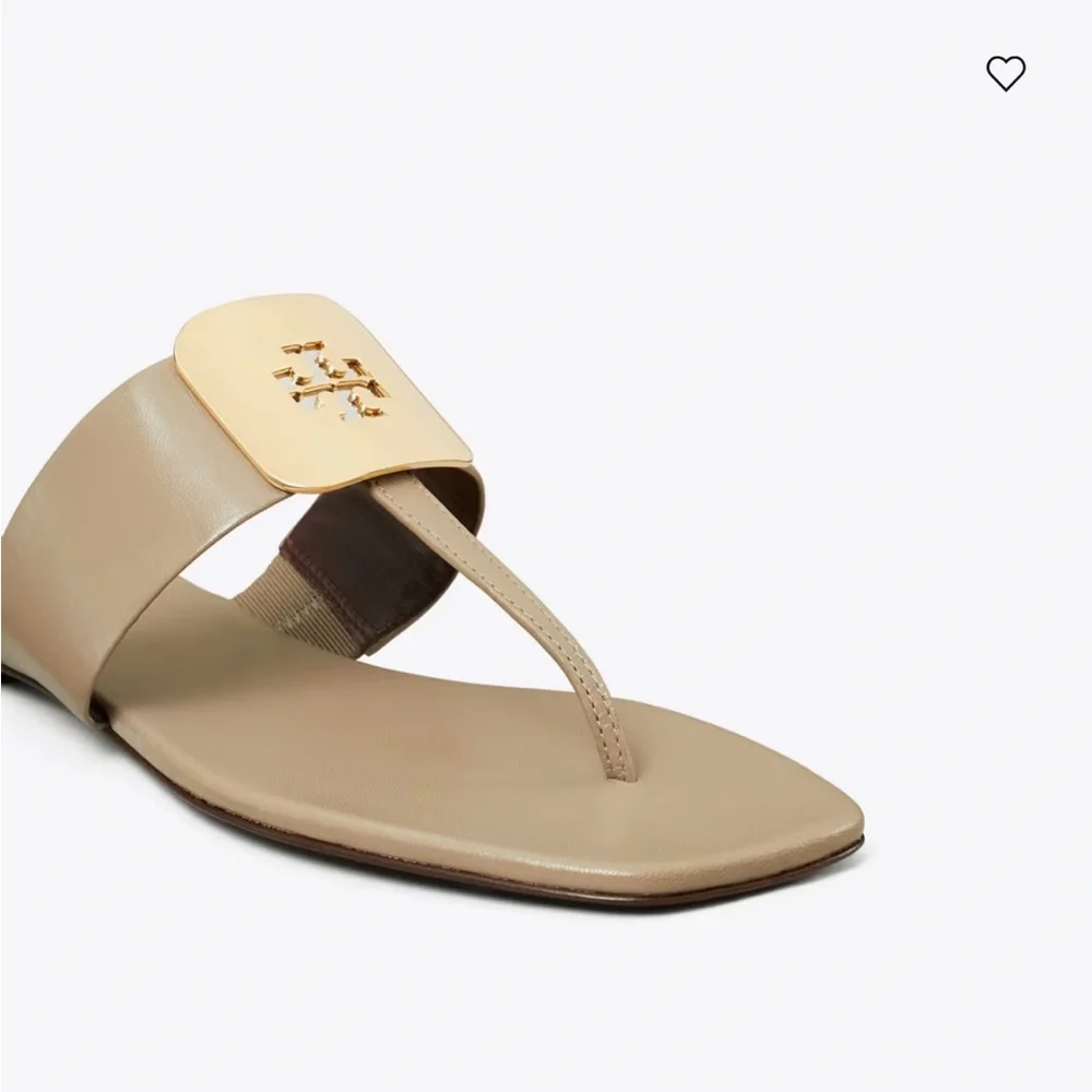 Tory Burch Taupe Georgia Slide Sandals with Gold Emblem